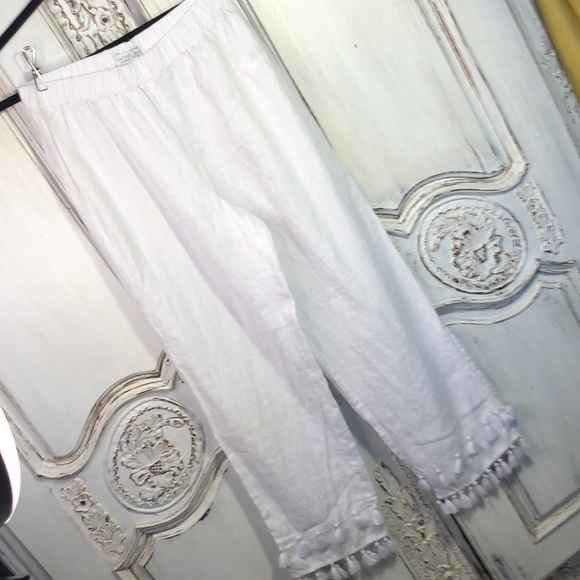 Rachel Zoe 100% Linen Hem Embellished Elastic Waist Pull On Pants Size XS - Picture 2 of 10